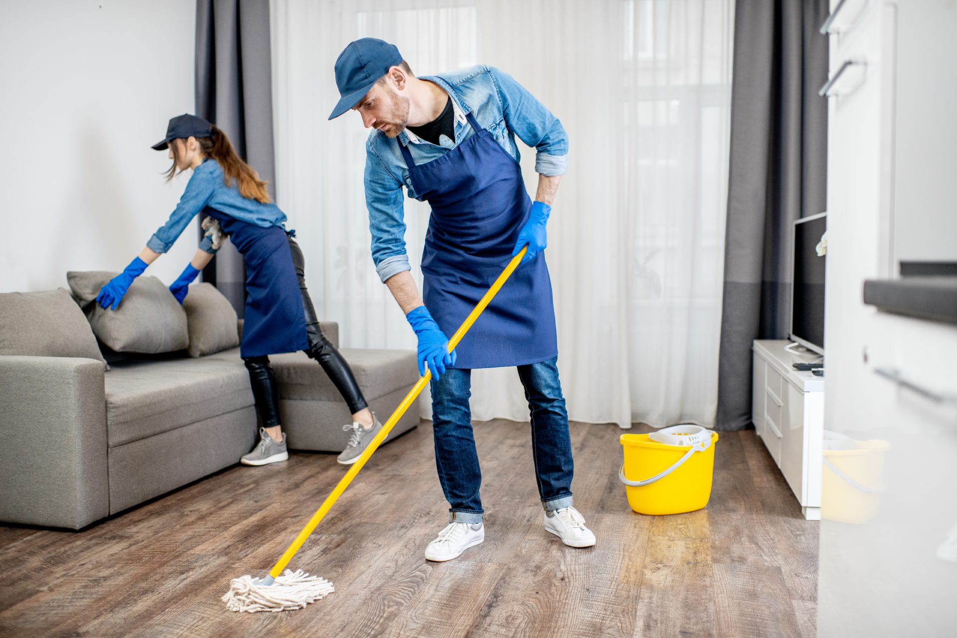 Group of cleaners on duty